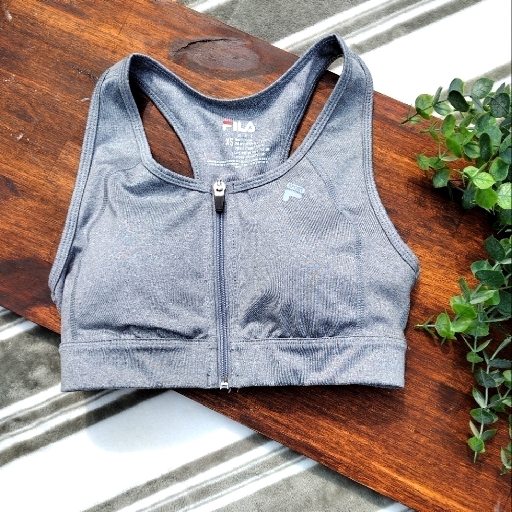 Fila Xs Sports Bra Zipper Gray Activewear Extra Small